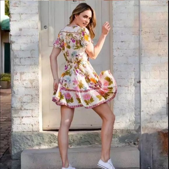 Boho 70s Large Floral Gypsy Print Dress Ruffle - Picture 13 of 14